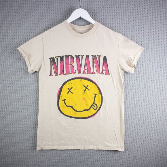 Nirvana Logo Tee Mens Small Beige - Picture 1 of 8